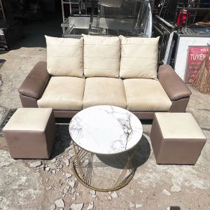 Bộ Sofa Da Kem 1m8 Kèm Bàn Cũ