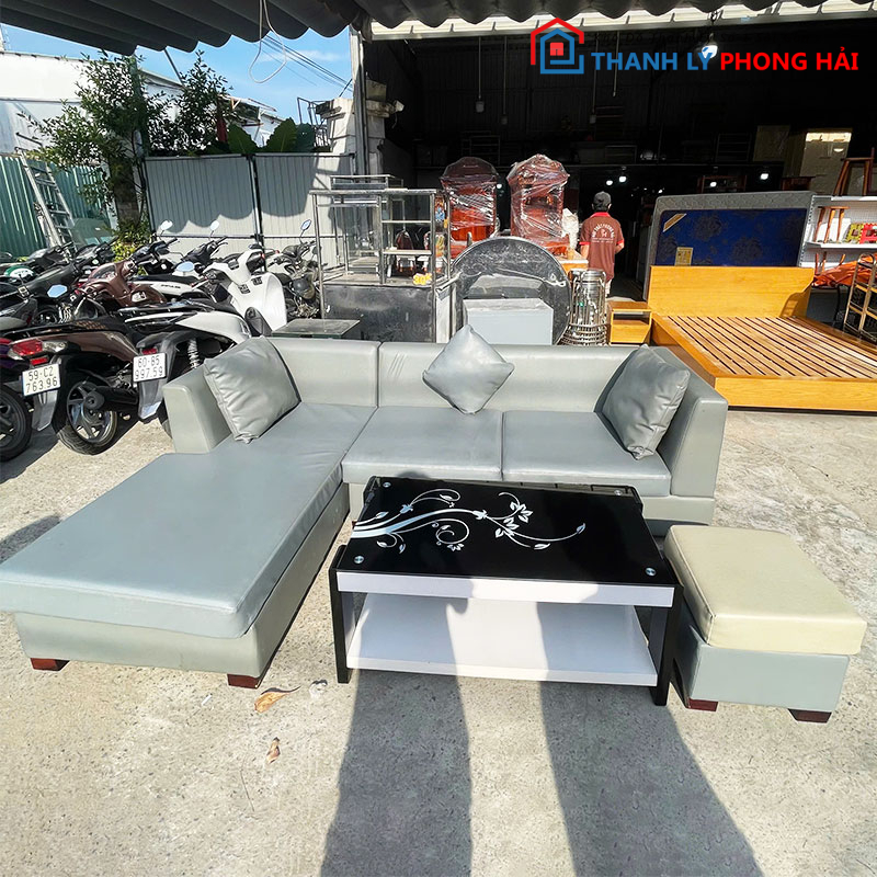 bo-sofa-da-xam-2m4-goc-l-cu-1 Bộ Sofa Da Xám 2m4 Góc L Cũ
