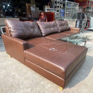Bộ Sofa Góc L Bọc Da Màu Nâu 2m4 Kèm Bàn Cũ