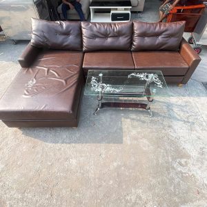 Bộ Sofa Góc L Bọc Da Màu Nâu 2m4 Kèm Bàn Cũ