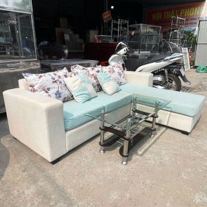 Bộ Sofa Góc L Bọc Nỉ 2m1 Kèm Bàn Cũ