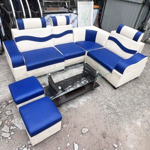 Bộ Sofa Góc L Phối Xanh Trắng Kèm Bàn 2m1 Cũ