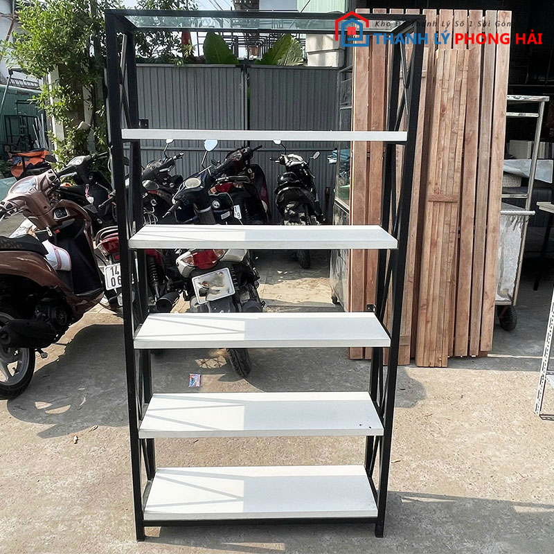 ke-trung-bay-85cm-khung-sat-mat-go-cu-1 Kệ Trưng Bày 85cm Khung Sắt Mặt Gỗ Cũ