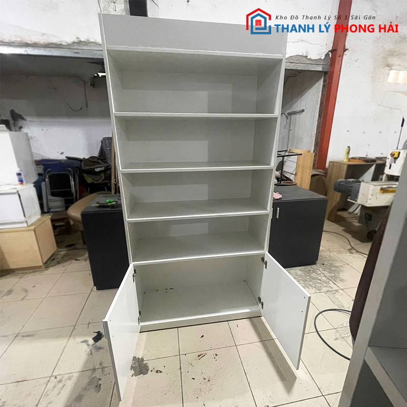 ke-trung-bay-go-mdf-trang-1m-3 Kệ Trưng Bày Gỗ MDF Trắng 1m Mới 99%