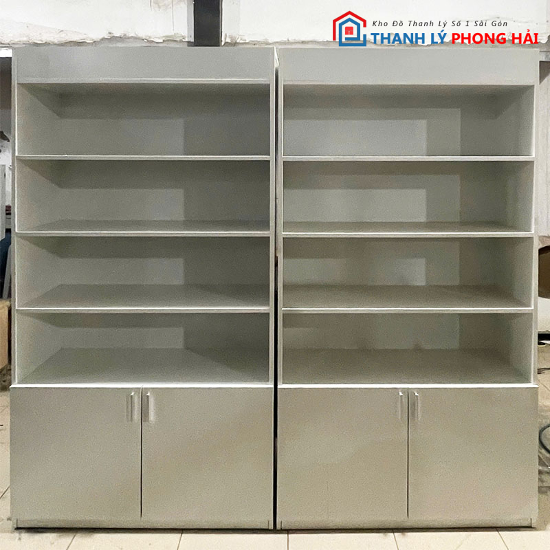 ke-trung-bay-go-mdf-trang-1m-4 Kệ Trưng Bày Gỗ MDF Trắng 1m Mới 99%