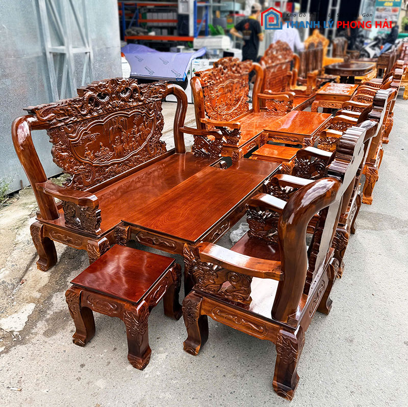 salon-go-cham-dinh-rong-lung-tam-tay-12 (2) Salon Gỗ Chạm Đỉnh Rồng Lưng Tấm Tay 12 Mới 99%