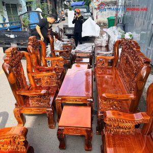 Salon Gỗ Chạm Đỉnh Rồng Lưng Tấm Tay 12 Mới 99%