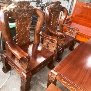 Salon Gỗ Chạm Đỉnh Rồng Lưng Tấm Tay 12 Mới 99%