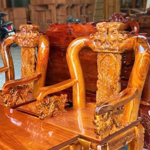 Salon Gỗ Chạm Đỉnh Rồng Lưng Tấm Tay 12 Mới 99%