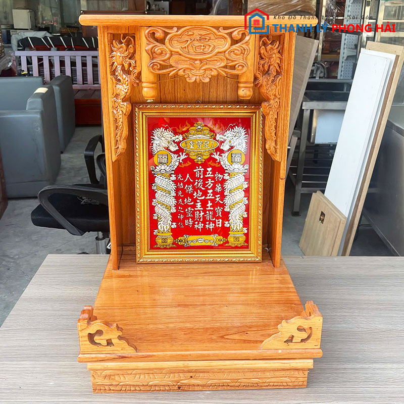 ban-tho-ong-dia-go-tu-nhien-40cm-1 Bàn Thờ Ông Địa Gỗ Tự Nhiên 40cm Chạm Rồng Cũ