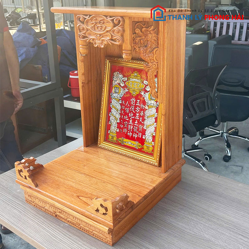 ban-tho-ong-dia-go-tu-nhien-40cm-2 Bàn Thờ Ông Địa Gỗ Tự Nhiên 40cm Chạm Rồng Cũ