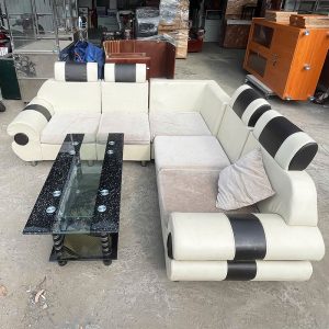 Bộ Sofa Góc L Da 2m Kèm Bàn Kính Cũ
