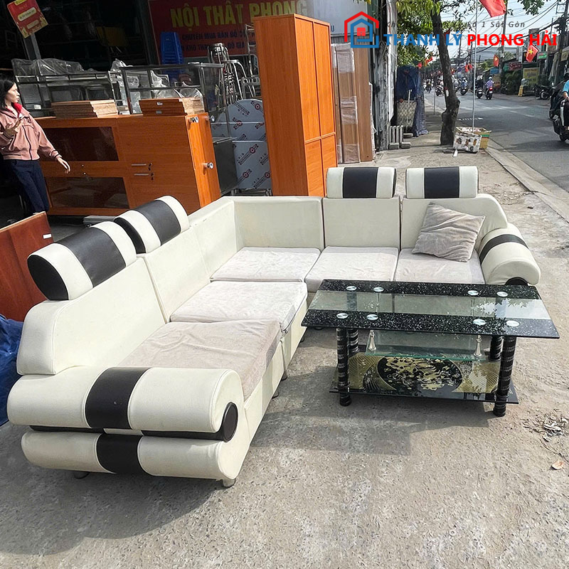 bo-sofa-goc-l-da-2m-kem-ban-kinh-cu-2 Bộ Sofa Góc L Da 2m Kèm Bàn Kính Cũ