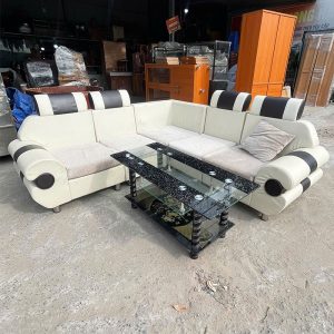 Bộ Sofa Góc L Da 2m Kèm Bàn Kính Cũ
