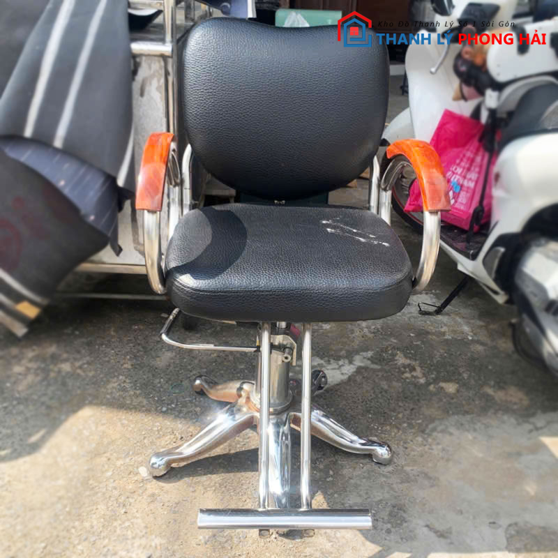 ghe-cat-toc-chan-inox-tay-op-go-cu Ghế Cắt Tóc Chân Inox Tay Ốp Gỗ Cũ