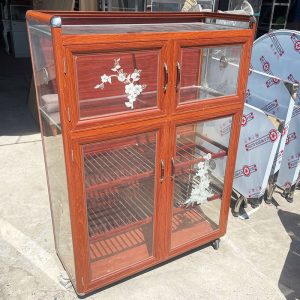 Tủ Chén Nhôm 94cm Có Kính Sơn Giả Gỗ Cũ