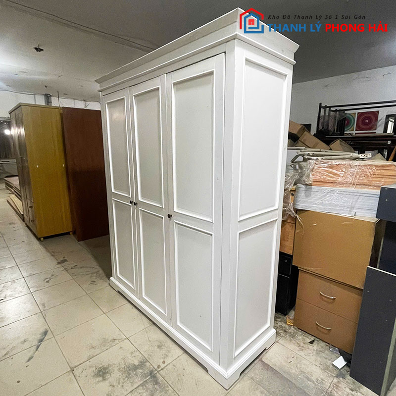tu-quan-ao-go-1m55-son-trang-cu-1 Tủ Quần Áo Gỗ 1m55 Sơn Trắng Cũ