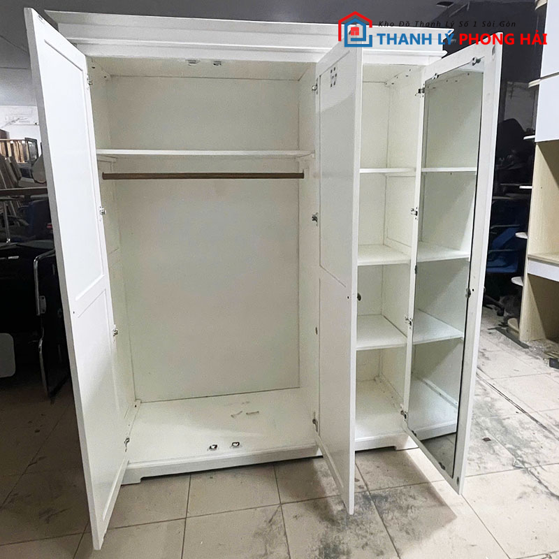 tu-quan-ao-go-1m55-son-trang-cu-3 Tủ Quần Áo Gỗ 1m55 Sơn Trắng Cũ