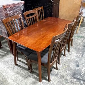 Bộ Bàn Ăn Gỗ Kèm 6 Ghế Bọc Đệm Cũ