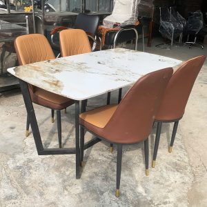 Bộ Bàn Ăn Mặt Vân Đá 1m4 Kèm 4 Ghế Monet Mới 99% (Nhiều Màu)