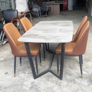 Bộ Bàn Ăn Mặt Vân Đá 1m4 Kèm 4 Ghế Monet Mới 99% (Nhiều Màu)