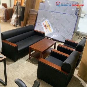 Bộ Sofa Da 1m9 Cũ Tay Ốp Gỗ