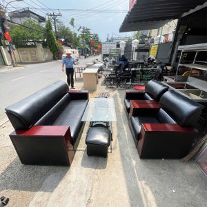 Bộ Sofa Da 1m9 Cũ Tay Ốp Gỗ