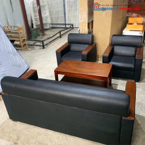 Bộ Sofa Da 1m9 Cũ Tay Ốp Gỗ