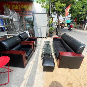 Bộ Sofa Da 1m9 Cũ Tay Ốp Gỗ