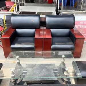Bộ Sofa Da 1m9 Cũ Tay Ốp Gỗ