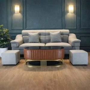 Bộ Sofa Bọc Da Kèm Đôn Vuông Và Bàn Trà Oval Mới 99% (Nhiều Màu)