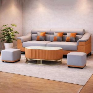 Bộ Sofa Bọc Da Kèm Đôn Vuông Và Bàn Trà Oval Mới 99% (Nhiều Màu)