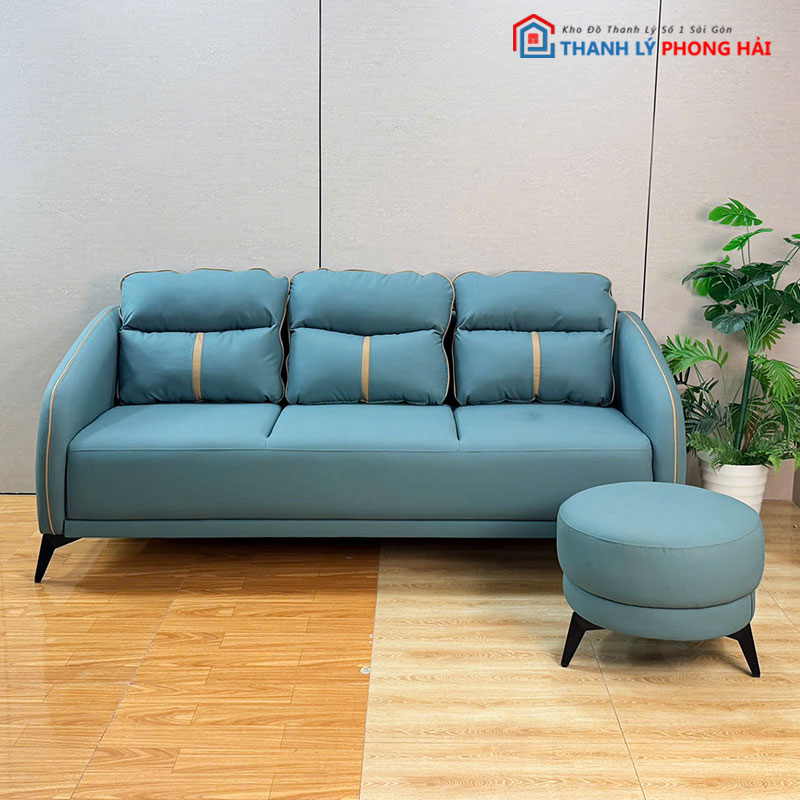 bang-sofa-boc-da-cao-cap (3) Băng Sofa Bọc Da Cao Cấp Kèm Đôn Tròn Mới 99%