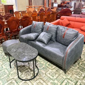 Băng Sofa Bọc Da Cao Cấp Kèm Đôn Tròn Mới 99%