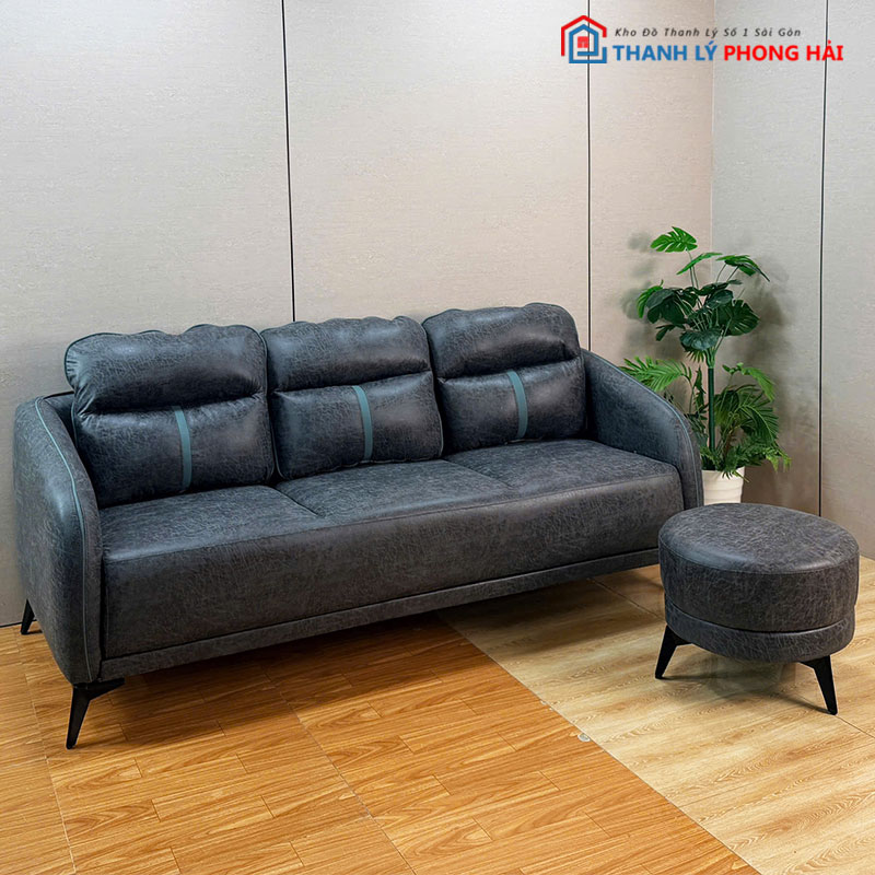 bang-sofa-boc-da-cao-cap (4) Băng Sofa Bọc Da Cao Cấp Kèm Đôn Tròn Mới 99%