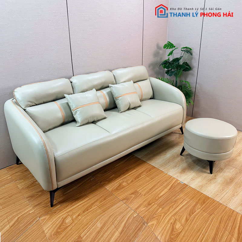 bang-sofa-boc-da-cao-cap (5) Băng Sofa Bọc Da Cao Cấp Kèm Đôn Tròn Mới 99%