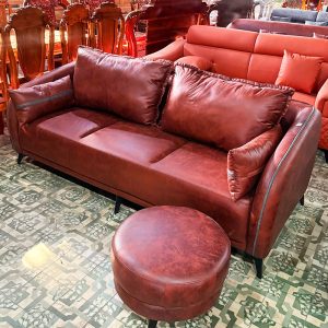 Băng Sofa Bọc Da Cao Cấp Kèm Đôn Tròn Mới 99%