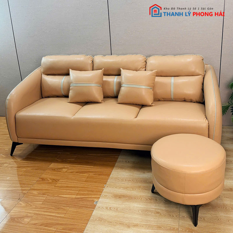 bang-sofa-boc-da-cao-cap (6) Băng Sofa Bọc Da Cao Cấp Kèm Đôn Tròn Mới 99%