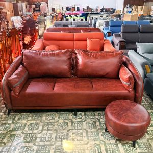 Băng Sofa Bọc Da Cao Cấp Kèm Đôn Tròn Mới 99%