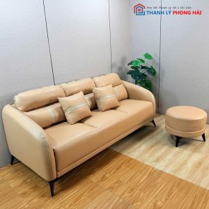 Băng Sofa Bọc Da Cao Cấp Kèm Đôn Tròn Mới 99%