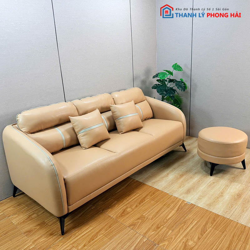 bang-sofa-boc-da-cao-cap (7) Băng Sofa Bọc Da Cao Cấp Kèm Đôn Tròn Mới 99%