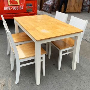 Bộ Bàn Ăn Gỗ 1m2 Kèm 4 Ghế Chân Trắng Cũ