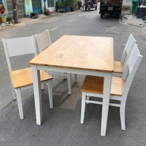 Bộ Bàn Ăn Gỗ 1m2 Kèm 4 Ghế Chân Trắng Cũ