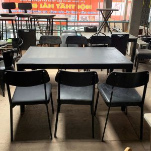 Bộ Bàn Ăn Gỗ 1m4 6 Ghế Bọc Da Cũ