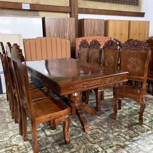 Bộ Bàn Ăn Gỗ Tự Nhiên Chân Trụ 8 Ghế Mới 99%