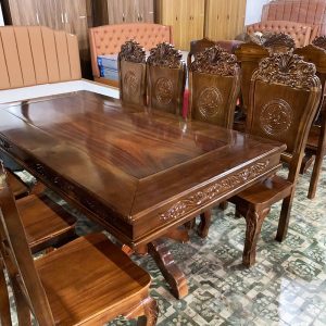 Bộ Bàn Ăn Gỗ Tự Nhiên Chân Trụ 8 Ghế Mới 99%