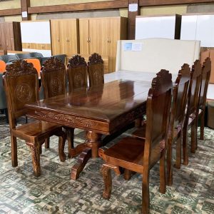 Bộ Bàn Ăn Gỗ Tự Nhiên Chân Trụ 8 Ghế Mới 99%