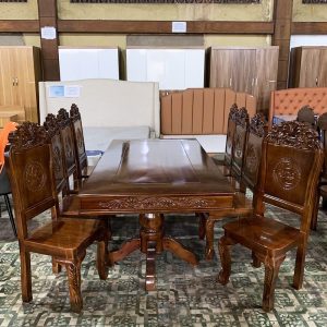 Bộ Bàn Ăn Gỗ Tự Nhiên Chân Trụ 8 Ghế Mới 99%