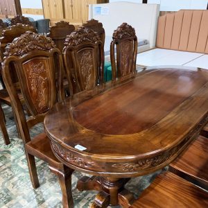 Bộ Bàn Ăn Gỗ Tự Nhiên Mặt Oval Kèm 6 Ghế Mới 99%