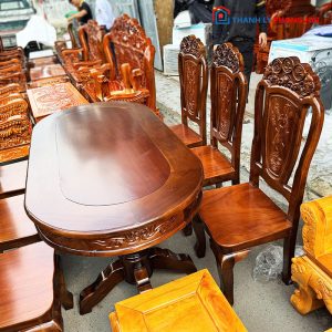 Bộ Bàn Ăn Gỗ Tự Nhiên Mặt Oval Kèm 6 Ghế Mới 99%